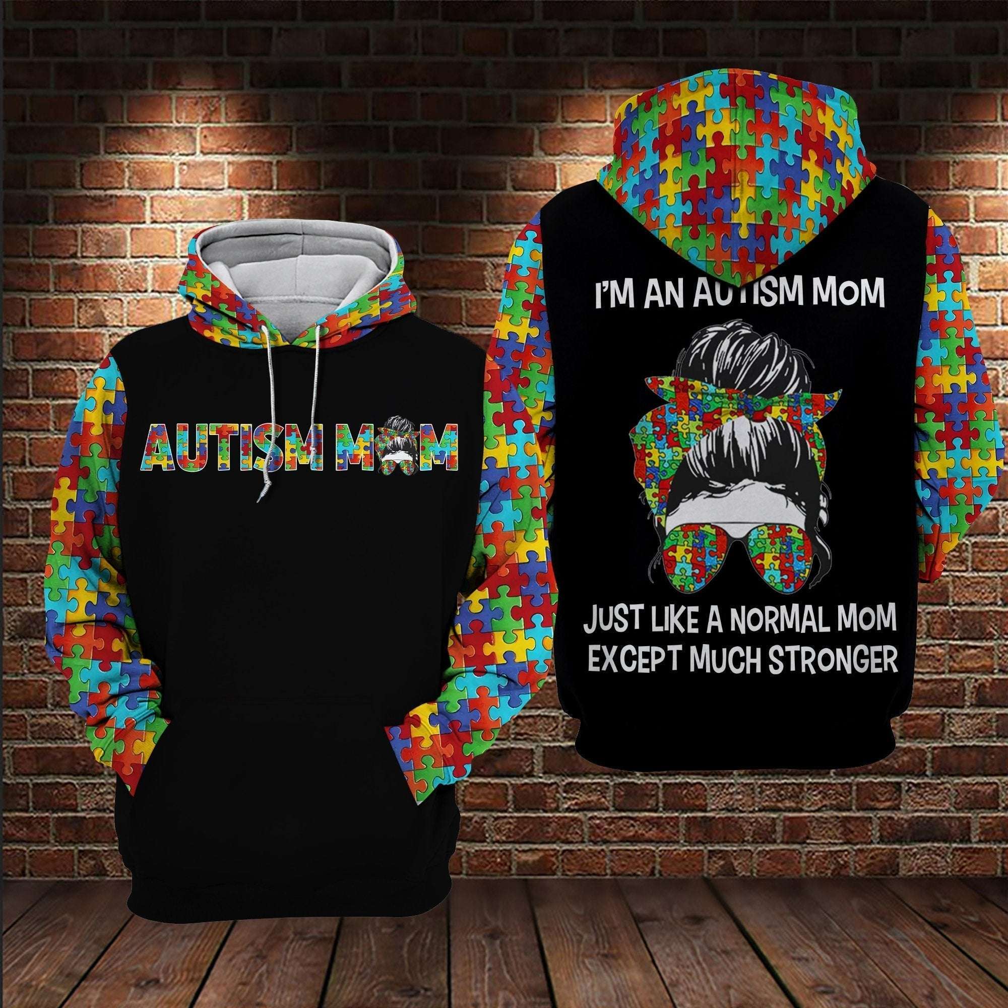 Colorful Puzzle Piece Autism Mom Much Stronger Autism Awareness Hoodie, Autism Apparel