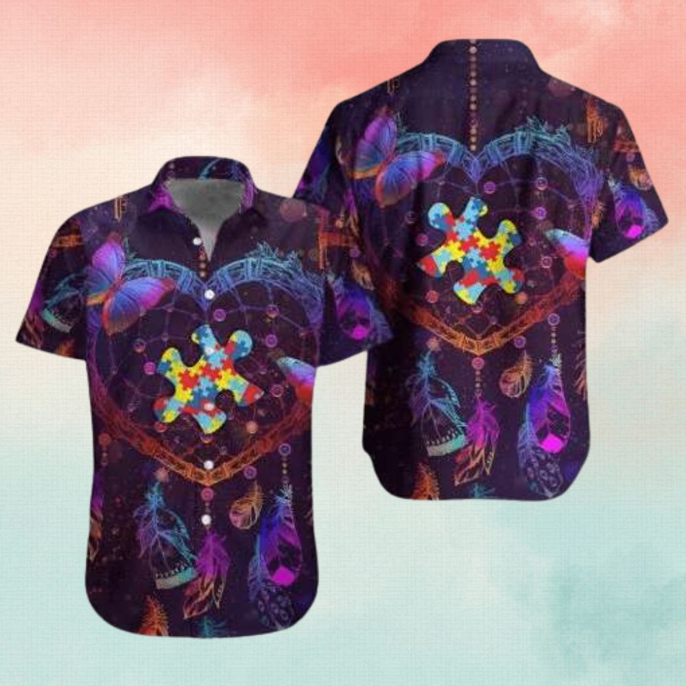 Dreamcatcher Butterfly Puzzle Piece Autism Hawaiian Shirt - Autism Awareness Shirt Designs