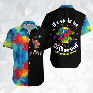 Elephant It Is Ok To Be Different Rainbow Autism Hawaiian Shirt – Autism Awareness Shirt Designs