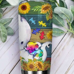 Elephant Sunflower You Are Braver Than You Autism Tumbler – Autism Awareness Gifts