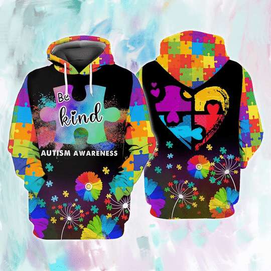 Heart Puzzle Piece Flower Colorful Autism Awareness Hoodie - Autism Apparel