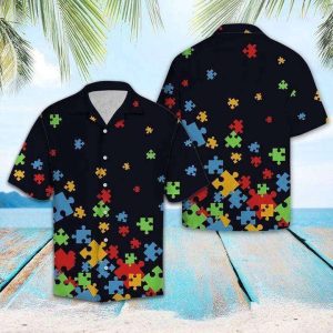 Puzzle Piece Black Colorful Autism Hawaiian Shirt – Autism Awareness Shirt Designs