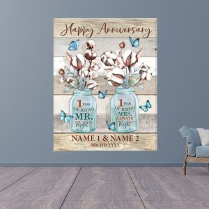 1 Year Marriage Anniversary Gift Mr And Mrs Personalized Gifts 1st Year Anniversary Present 1