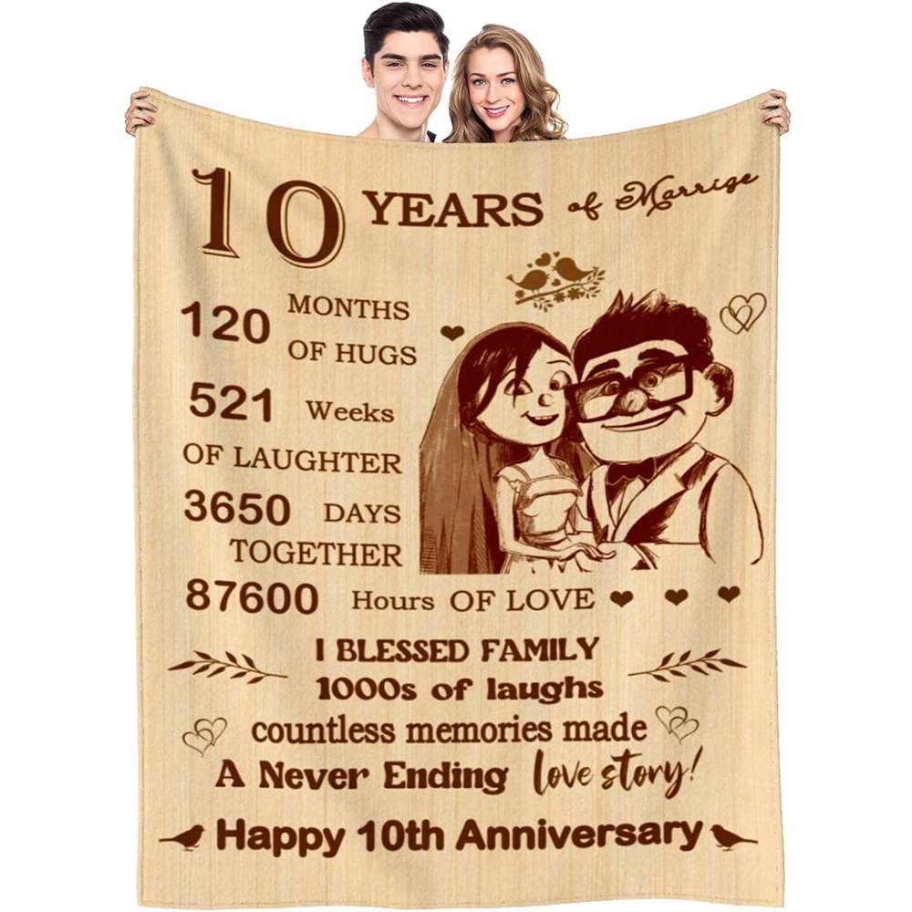 10th Anniversary Marriage Gifts Blanket, Carl And Elly Couple Never Ending Blanket