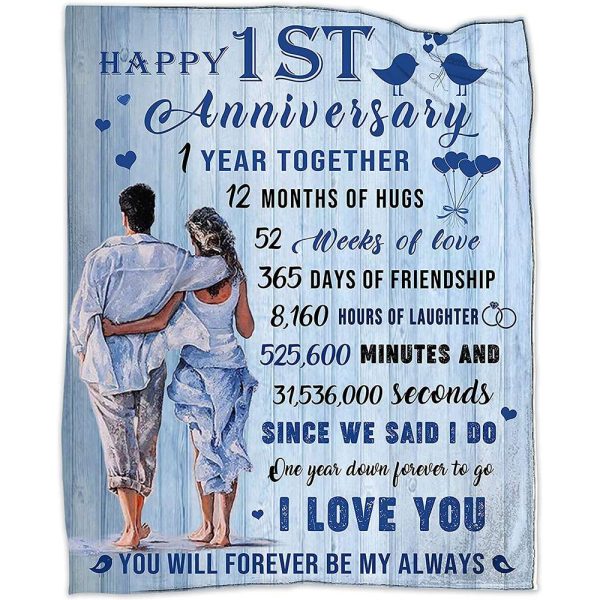 1st Anniversary Blanket Gift,1 Year Together Blue Blanket