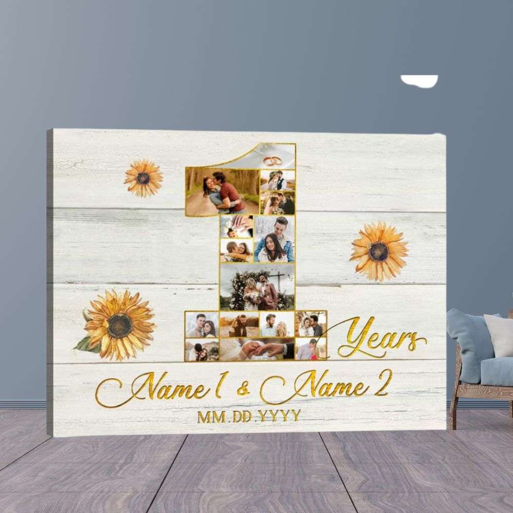 Personalized 1st Anniversary Gift Sunflower Couple Canvas