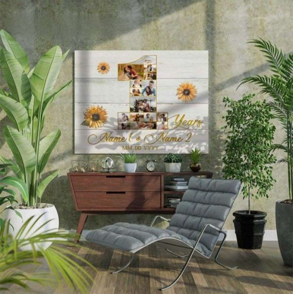Personalized 1st Anniversary Gift Sunflower Couple Canvas