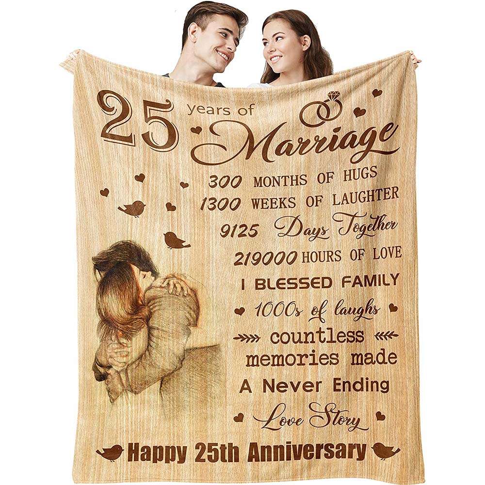 25th Silver Anniversary Blanket, 300 Months Of Hugs Couple Blanket