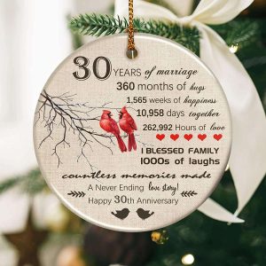 30th Wedding Christmas Ornaments Red Bird I Blessed Family Gifts