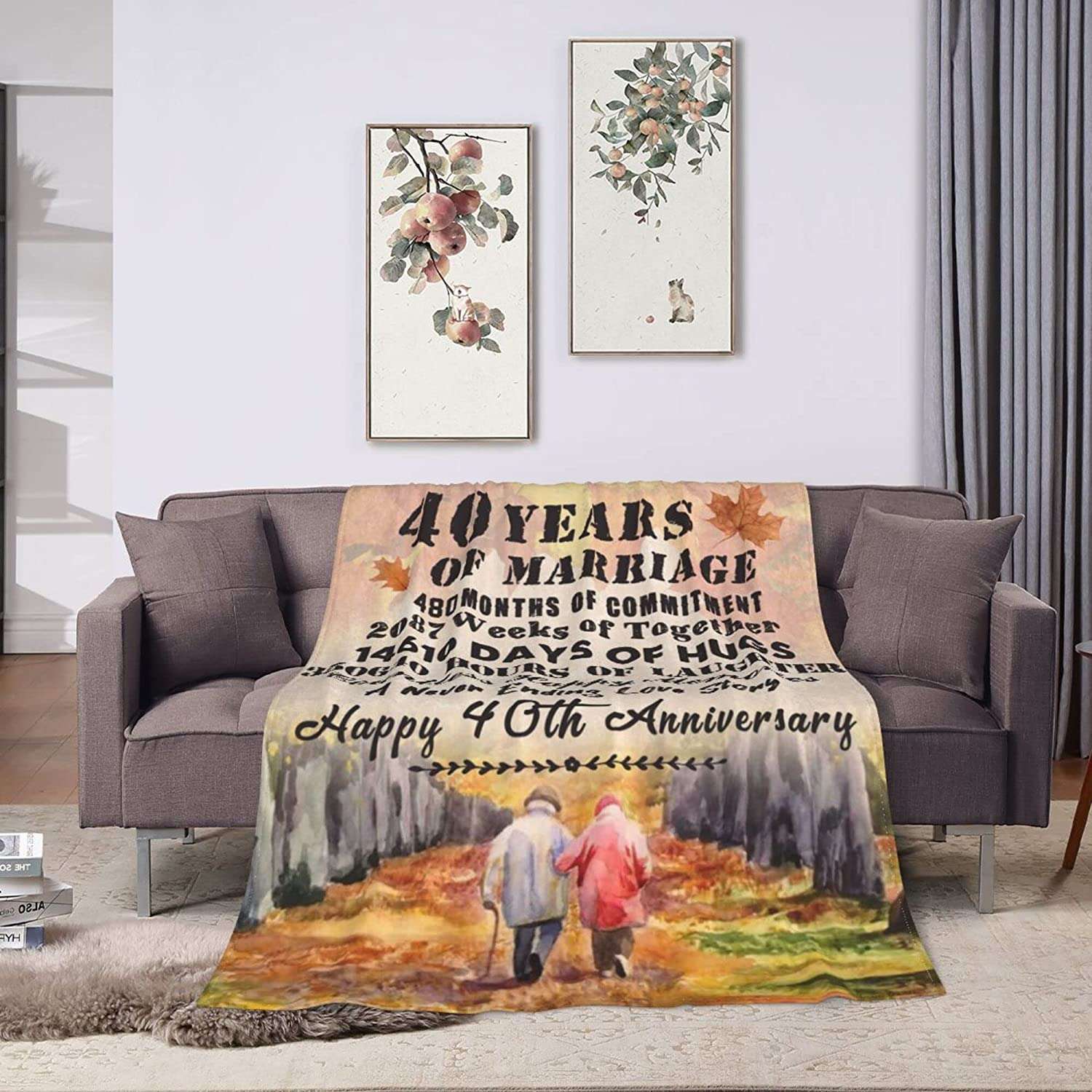 Gift for 40th Wedding Anniversary Blanket, Together And Hugs Couple Blanket