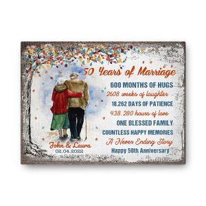 50 Years Of Marriage Old Couple 50th Anniversary Happiness Personalized Canvas