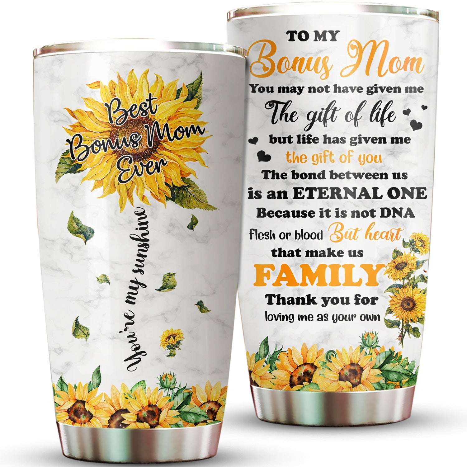 Personalized Mom Gifts From Daughter, To My Mom 20oz Stainless Steel  Tumbler, Sunflower Mom Cup, Mothers Day Gifts For Mom, New Mom, Bonus Mom