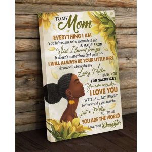Canvas Sunflower To African American Mom, Love You With All My Heart Canvas