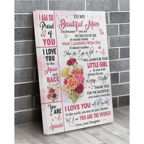 Canvas To My Mom From Daughter I Love You To The Moon And Back Flowers Canvas