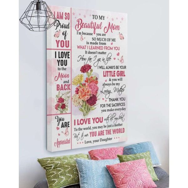 Canvas To My Mom From Daughter I Love You To The Moon And Back Flowers Canvas