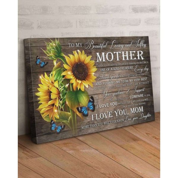 Canvas To My Mom From Daughter, Sunflower I Love You Mom Canvas