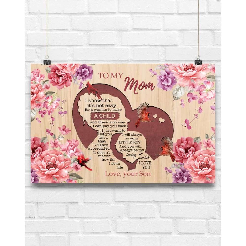 Canvas To My Mom From Son Flowers Heart Mom And Son Canvas