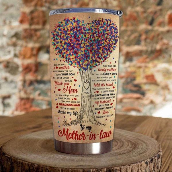Gift For Mom Mother-In-Law Heart Tree Art Thanks For Bringing Into This World Tumbler