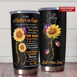 Gift For Mom Mother In Law Sunflower Art Thanks For Raising The Man Of My Dreams Tumbler 2