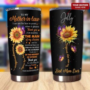 Gift For Mom Mother In Law Sunflower Art Thanks For Raising The Man Of My Dreams Tumbler 3