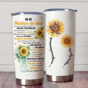 Gift For Mom Mother In Law Thanks For Raising The Man Of My Dreams Id Thank God Tumbler 1