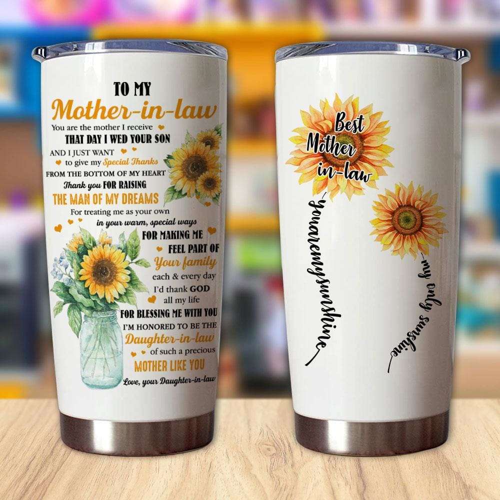 Gift For Mom Mother-In-Law Sunflower Thanks For Raising The Man Thank God Tumbler