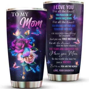 Love You Mom Butterfly Rose Tumbler