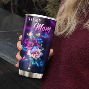 Love You Mom Butterfly Rose Tumbler