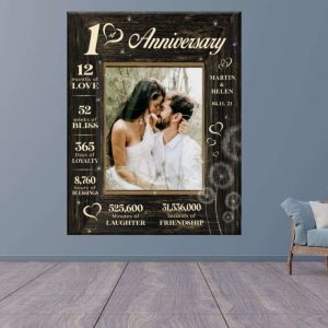 1 Year Anniversary Gift Love And Bliss Romantic Couple Canvas