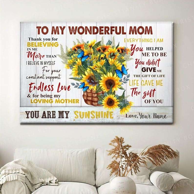 Personalized Canvas To My Wonderful Mom Sunflower Painting Canvas