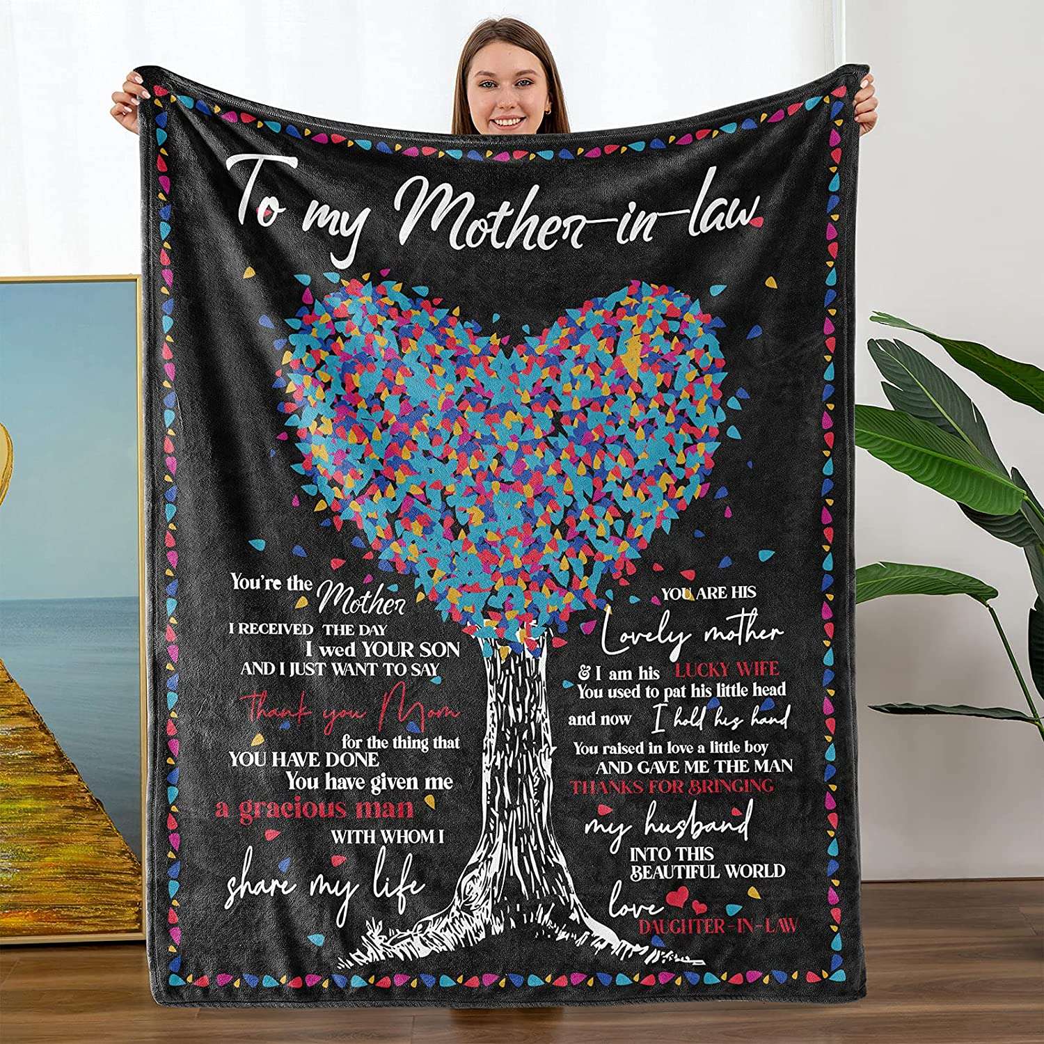 Personalized To My Mother In Law Blanket Colorful Heart Tree Blanket