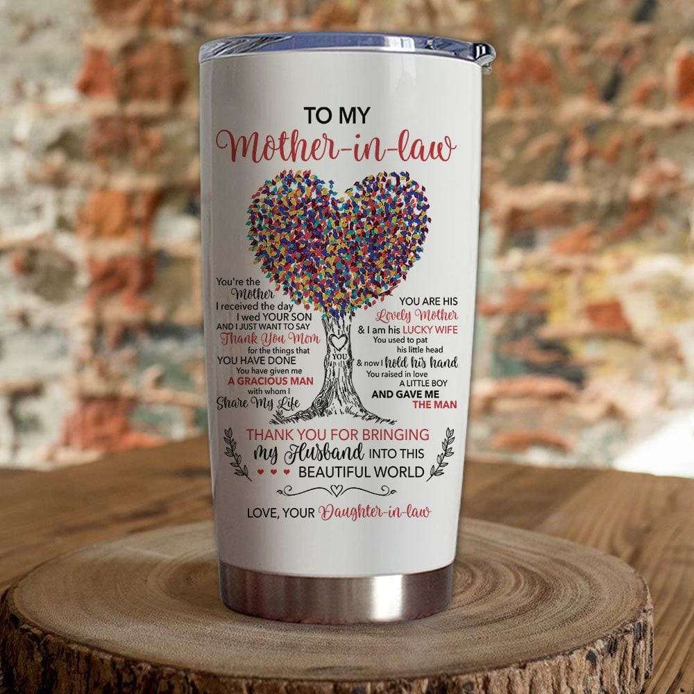 Tumbler Gift For Mother-In-Law Thanks For Bringing My Husband Coloful Tree Tumbler