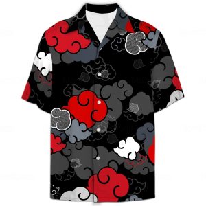 Akatsuki Hawaiian Shirt, Akatsuki Summer Shirt, Akatsuki Naruto Button Shirt