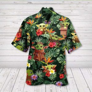 Baby Yoda Star Wars Floral Hawaiian Shirt Tropical Leaves Vintage, Star Wars Aloha Shirt