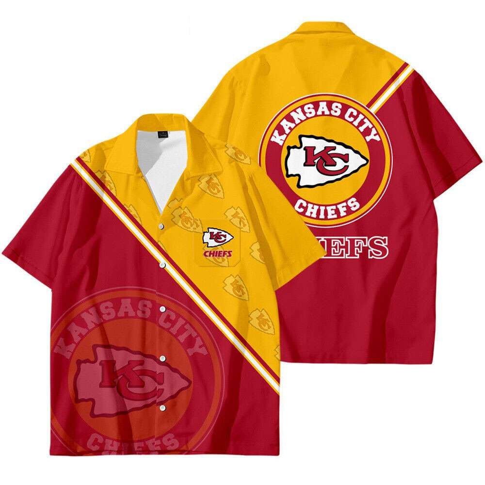 Chiefs Hawaiian Shirt Big Logo Gold Red Classic Football NFL Kansas City Chiefs Best Seller Shirts Design In Usa 1