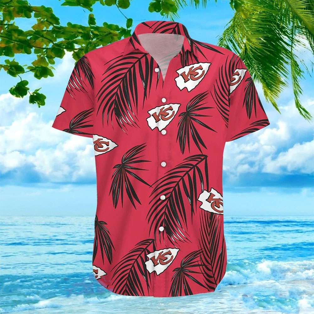 Chiefs Hawaiian Shirt Black Palm Leaves Logo Football NFL Kansas City Chiefs Best Seller Shirts Design In Usa 1
