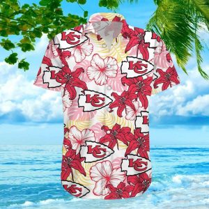 Chiefs Hawaiian Shirt Palm Leaf Colorful Flower NFL Football, Kansas City Chiefs Hawaiian Shirt