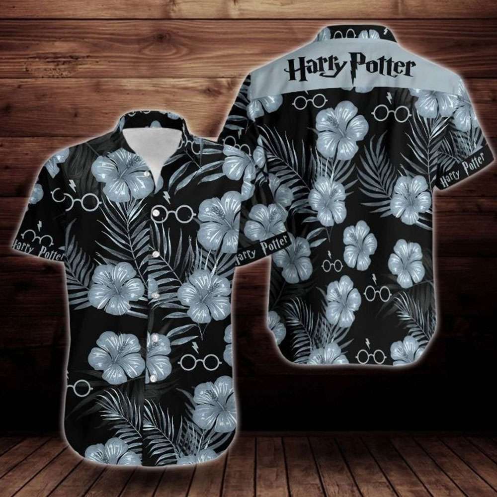 Harry Potter Glasses Hibiscus All Over Print 3D Hawaiian Shirt 1