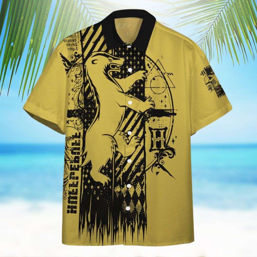 Harry Potter Hufflepuff Black Badger All Over Print Yellow Hawaiian Shirt