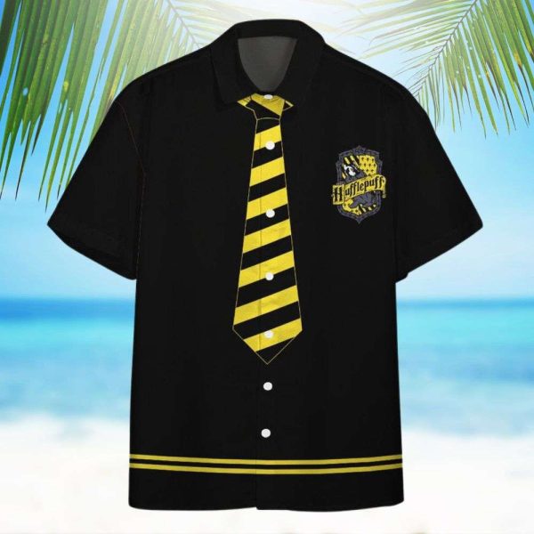 Harry Potter Hufflepuff Crest Uniform All Over Print Black Hawaiian Shirt
