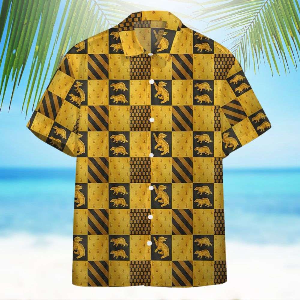 Harry Potter Hufflepuff House Checkered Pattern All Over Print Hawaiian Shirt