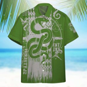 Harry Potter Slytherin Crest Gray Snake All Over Print 3D Hawaiian Shirt