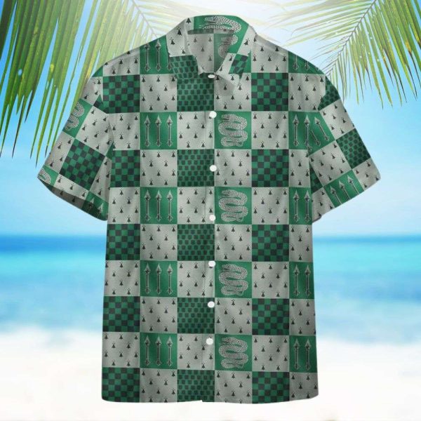 Harry Potter Slytherin House Checkred Pattern All Over Print Hawaiian Shirt