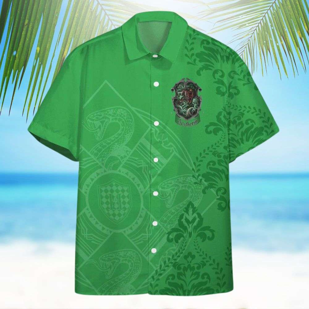 Harry Potter Slytherin House Crest Paisley Pattern All Over Print 3D Hawaiian Shirt