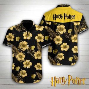 Harry Potter Yellow Hibiscus Pattern Black Hawaiian Shirt
