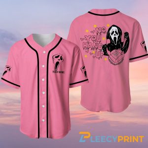 Personalized Ghostface No You Hang Up Pink Jersey, No You Hang Up Halloween Baseball Jersey