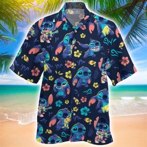 Stitch Floral Tropical Hawaiian Shirt, Disney Stitch Button Shirt