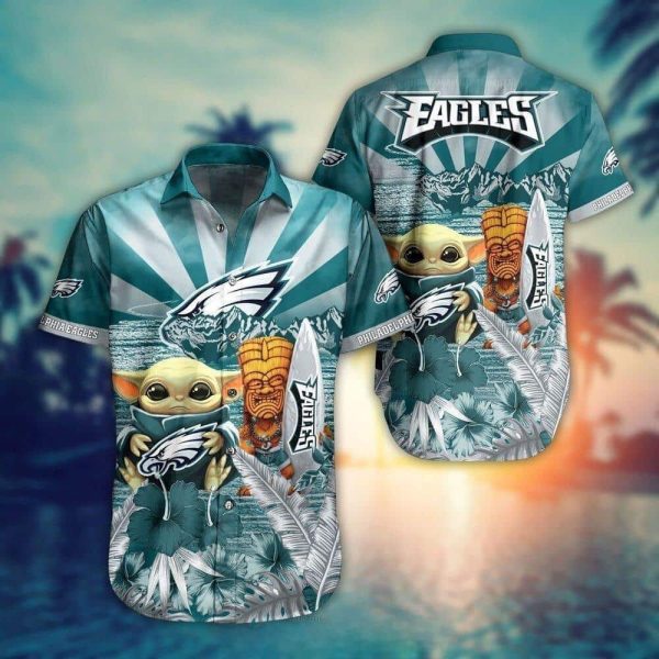 Baby Yoda Star Wars Loves NFL Philadelphia Eagles Hawaiian Shirt, NFL Hawaiian Shirt