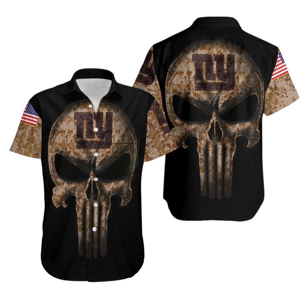 Beach Camouflage Skull American Flag NY Giants Hawaiian Shirt