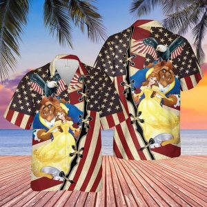 Beauty and the Beast US Flag Patriot Day Disney Hawaiian Shirt